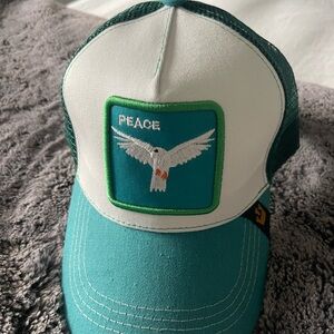 Peace Bird Trucker Hat - Teal and White